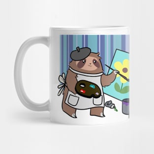 Painter Sloth - Striped Background Mug